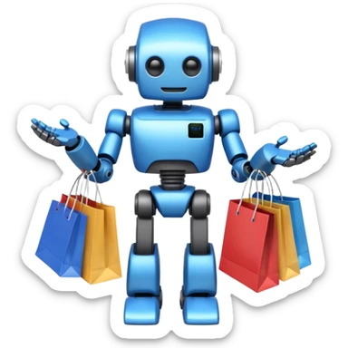 black friday robot with blue and metalic colours with bags in his hands  sticker