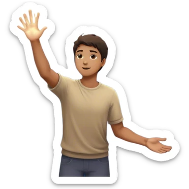 Each particle represents his personal universe. He reaches out, touching one, knowing that everything he does stays in this space forever. universe around him. A young man in a vast, dark starry universe, surrounded by floating particles of light space.  sticker