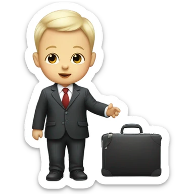 White infant baby wearing a business suit carrying a briefcase sticker