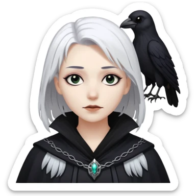 necromancer with black raven outfit wihte hair sticker