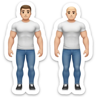 full body bulky male figure standing wearing casual clothes, muscular build, not overweight but not skinny, t-shirt and jeans sticker