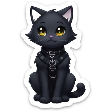 Gorgeous furry gothic dark techwear anime style anthro black cat furry sona with blushing face aesthetic and pretty edgy black with collar and harness trending style sticker