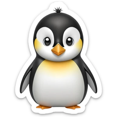 cinematic-cute-emperor-penguin-portrait-emoji,-head-tilted-playfully-and-inquisitively,-with-glossy,-pristine-plumage,-sparkling-eyes-filled-with-curiosity,-simplified-yet-irresistibly-adorable-features, black, large black eyes face sticker