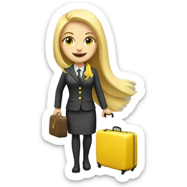 long blonde hair girl flight attendant with yellow scarf holding suitcase  sticker