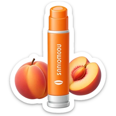 Peach-flavored, tubular lip balm sticker