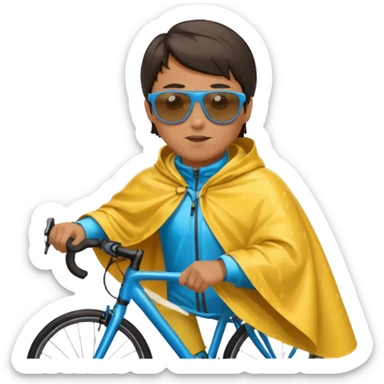 Cyclist with rain poncho sticker