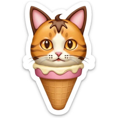 Haz un emoji de un helado de chocolate con sirope naranja, con cara de gato y orejas y bigotes de gato sticker