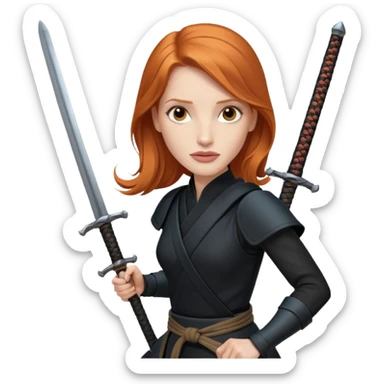 Jessica Chastain, in a ninja position with big swords sticker