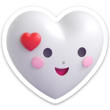 3D heart, white color, Microsoft 3D emoji style sticker