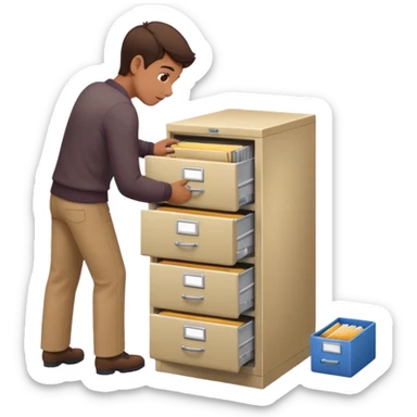 A person opening a filing cabinet to search for file sticker