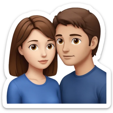 
Man head against woman head looking in their eyes, they both have brown hair sticker