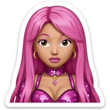 Nicki Minaj with long pink hair, dark pink sequin outfit  sticker