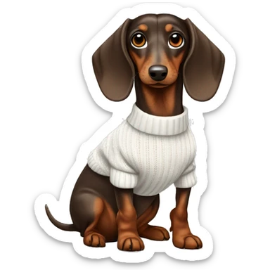 Brown dapple dachshund wearing a white jumper  sticker