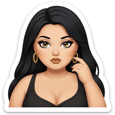 big plus size, long hair, baddie,pretty, makeup, black eyeliner, long hair sticker