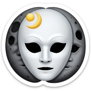 blank white no-mouth-hole masculine mask with moon crescent with black hole shape on forehead  sticker