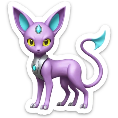 Mechanical Miraidon-Espeon-Mewtwo-Fakémon-hybrid-creature (full body)  with yellow eyes and cyan markings sticker