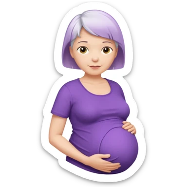 pregnant older women with purple shirt, white very short hair, head neck and abdomen only sticker