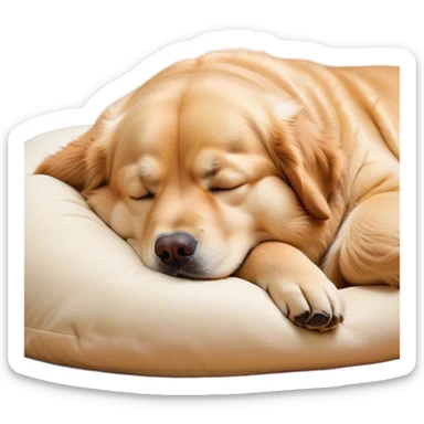 Cinematic Meme-Worthy Chubby Sleeping Golden Retriever Portrait Emoji, Head resting peacefully with a contented smile, showcasing a delightfully chubby build and a luxuriously soft golden coat, eyes shut in a serene nap, Simplified yet hilariously adorable features, highly detailed, glowing with a soft, drowsy light, high shine, relaxed and utterly lovable, stylized with an air of playful laziness, bright and heartwarming, soft glowing outline, capturing the essence of a comically sleepy companion, so meme-worthy it feels like it could instantly become the next viral sensation of adorable slumber! sticker