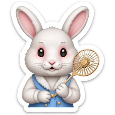 A rabbit hold a folding fan playfully sticker