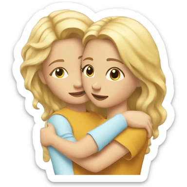 Girl with long honey blonde hair hugging girl with short blonde hair  sticker