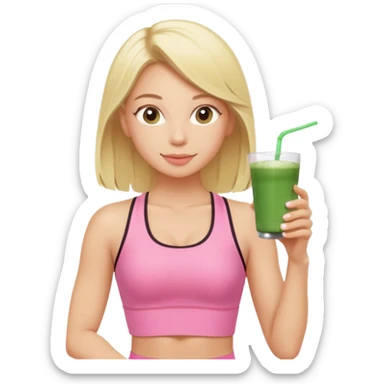 blonde pilates instructor in pink drinking matcha sticker