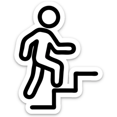 outlined icon of a person ascending stairs, minimal, no fill, black lines sticker