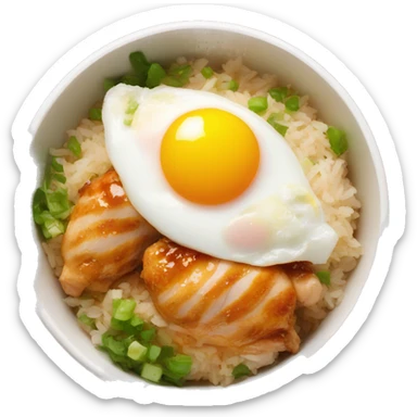 chicken thigh rice bowl with two eggs sticker
