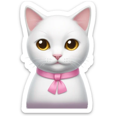a white cat with one pink bows on each ear sticker
