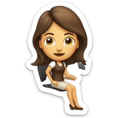 mujer con pelo largo y marron trabajando en la computadora mirando de frente  sticker