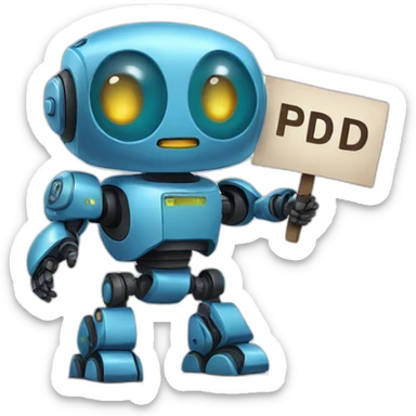 cute bot holding a sign where we can read "PD-Bot" sticker