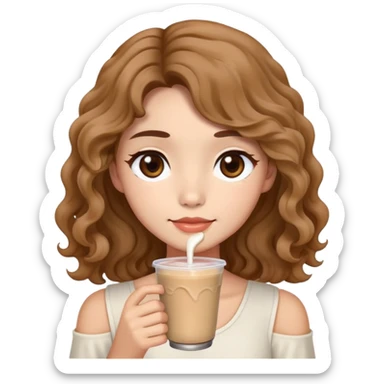 milk tea skin tone with wavy hair till shoulder and dark brown eyes sticker