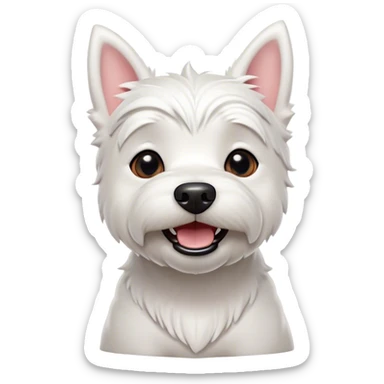 Cinematic Comical West Highland White Terrier Portrait Emoji, Head tilted dramatically with an exaggeratedly shocked or amused expression, featuring a sleek, pristine white coat with perky ears and wide, expressive dark eyes filled with playful disbelief, Simplified yet hilariously expressive features, highly detailed, glowing with a slightly sassy glow, high shine, dramatic yet playful, stylized with an air of cheeky mischief, bright and endearing, soft glowing outline, capturing the essence of a spirited and over-the-top companion, so meme-worthy it feels like it could side-eye its way into internet fame instantly! sticker