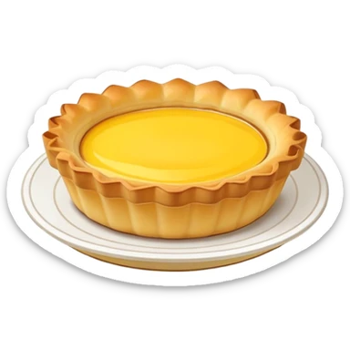 Hong Kong egg tart with yellow custard filling, simplified emoji style with bold outlines and bright colors, cartoon style Dan Ta pastry sticker