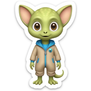 full body cute humanoid peacefull alien furry with 2 legs and eye stalks stands upright and looks intelligent ...wears clothing. not green..looks happy and cudly... has 3 eyes sticker