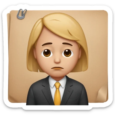 emoji character wearing a suit. face has a very sad, disappointed expression with drooping eyebrows and half-closed eyes. posture is dejected, with slumped shoulders just rejected from his interview to get a job, holding cv sticker
