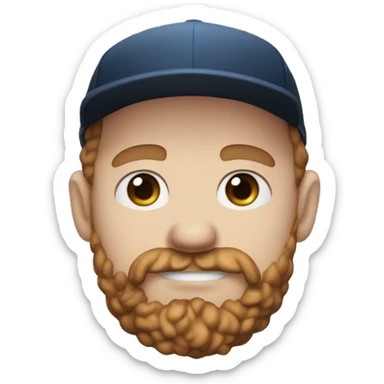 35 years old, male, short curly red hair, black baseball hat, blue eyes, pale complexion, thick beard and thin mustache sticker