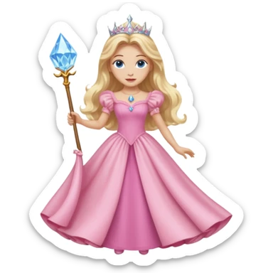 Glinda the Good Witch from the Wizard of Oz with light skin, blue eyes, blonde long hair, pink outfit sticker