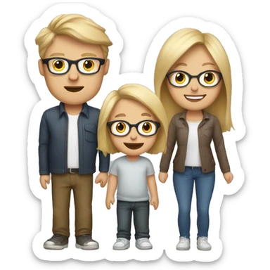 Family: mom blondie, dad brown hair with glasses, son with football аnd little baby son sticker