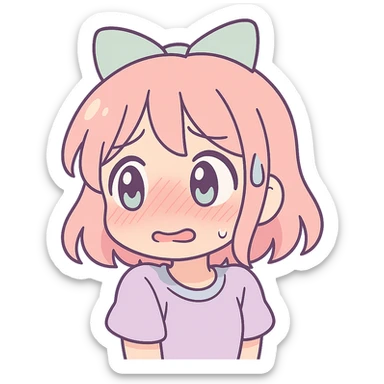 anime style character with an embarrassed expression, blushing, looking away, sweat drop, cute and expressive sticker