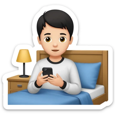 un niño de entre 3 - 10 años jugando con su celular, cansado y sentado en una habitacion apagada, el niño tiene piel blanca y cabello negro (hombre)

 sticker