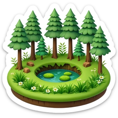 small circular forest clearing with tall trees and grass, miniature world sticker