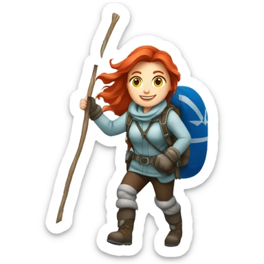 Female winter mountaineer red hair white skin climbing with Greek Flag and Easter eggs basket sticker