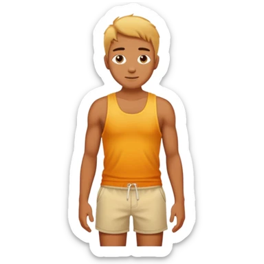 sunbrun eventho person used sunscreen - a parson in beach shorts, but with a sunburn and outline of a tanktop sticker