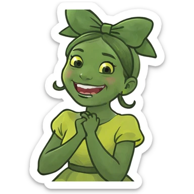 A girl that has their arms crossed holding neck laughing sticker