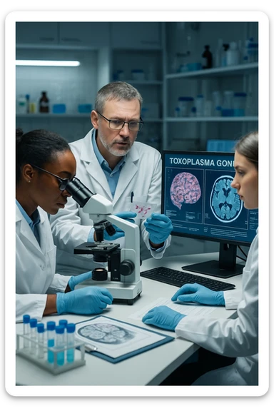 scienziati che studiano il toxoplasma gondii e le reazioni al cervello su umani sticker