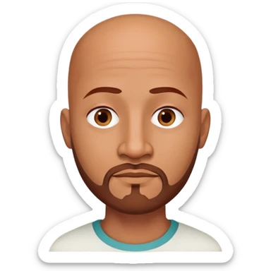 Bald man with oval smooth head, medium-dark reddish skin tone (moreno jambo), indigenous facial features, thin sparse goatee beard on chin, memoji style sticker