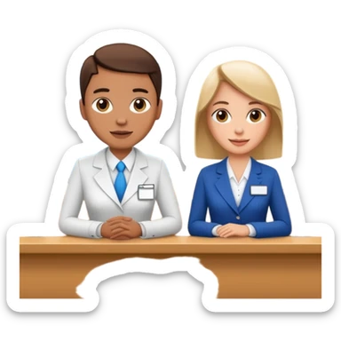 receptionist and tourist standing on hotel reception desk\ sticker