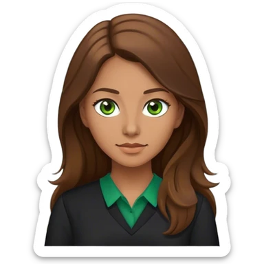  female teacher in black blouse with long Brown hair and Green eyes sticker