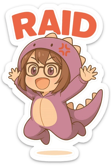 Add the text 'RAID' above the chibi anime style gamer girl in bold red letters, keeping the same chibi stickers style with no background. sticker