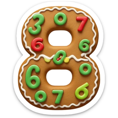 3D emoji of numbers "67" made of gingerbread cookie. Decorated with detailed white sugar icing patterns, tiny red and green candy sprinkles. Warm and cozy aesthetic, soft shadows, 3D clay style, high quality, isolated on a white background. sticker